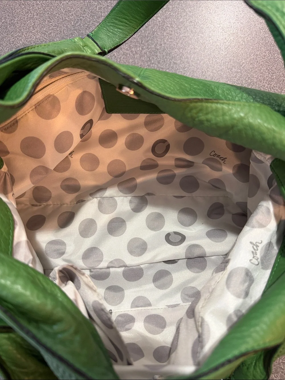 Coach Green Pebbled Leather Shoulder Hobo with matching wallet